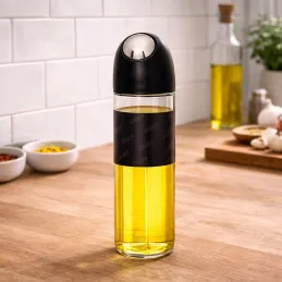 Sklenená fľaša na olivový olej alebo ocot s automatickým otváraním 510 ml / Čierna