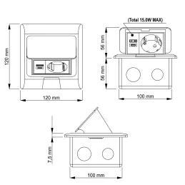 Výklopná zásuvka do podlahy FLOOR LUX SCHUKO 1x230V + USB A-C / Čierna
