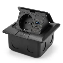 Výklopná zásuvka do podlahy FLOOR LUX SCHUKO 1x230V + USB A-C / Čierna