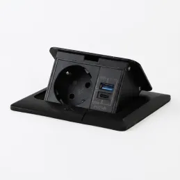 Výklopná zásuvka do podlahy FLOOR LUX SCHUKO 1x230V + USB A-C / Čierna