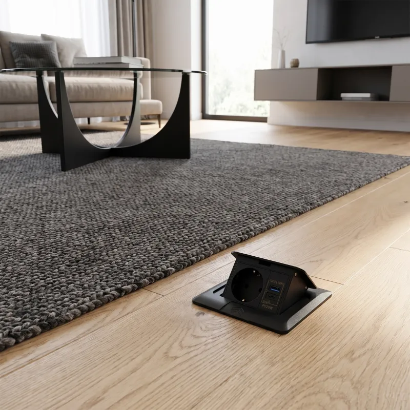 Výklopná zásuvka do podlahy FLOOR LUX SCHUKO 1x230V + USB A-C / Čierna