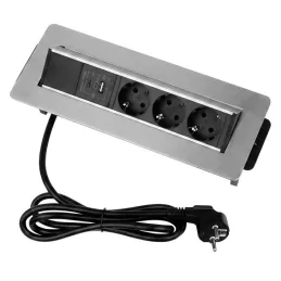 Výklopná zásuvka AMBIENTE SCHUKO 3x230V + USB A-C / Nerez