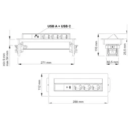 Výklopná zásuvka AMBIENTE SCHUKO 3x230V + USB A-C / Čierna matná