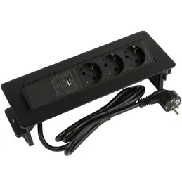Výklopná zásuvka AMBIENTE SCHUKO 3x230V + USB A-C / Čierna matná
