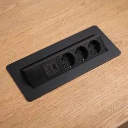 Výklopná zásuvka AMBIENTE SCHUKO 3x230V + USB A-C / Čierna matná