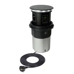 Automatická výsuvná zásuvka AMBIENTE SCHUKO 3x230V + USB A-C so svetlom a nabíjaním / Čierne sklo
