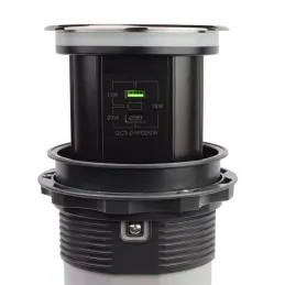 Automatická výsuvná zásuvka AMBIENTE SCHUKO 3x230V + USB A-C so svetlom a nabíjaním / Čierne sklo