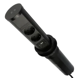 Výsuvná zásuvka AVION SCHUKO 2x230V + USB A-C a indukčným nabíjaním / Čierna matná