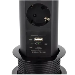 Výsuvná zásuvka AVION SCHUKO 2x230V + USB A-C a indukčným nabíjaním / Čierna matná
