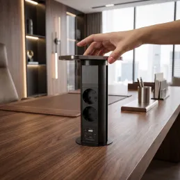 Výsuvná zásuvka AVION SCHUKO 2x230V + USB A-C a indukčným nabíjaním / Čierna matná