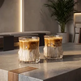 Borosilikátový pohár na kávu WOOD 300 ml / Transparent