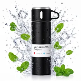 Nerezová termoska s pohárom THERMIO 500ml / Čierna