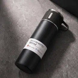 Nerezová termoska s pohárom THERMIO 500ml / Čierna