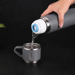 Nerezová termoska s pohárom THERMIO 500ml / Šedá