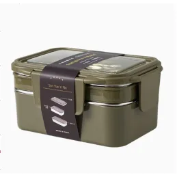 Nerezový obedár s príborom MY BOX / Tmavo zelená
