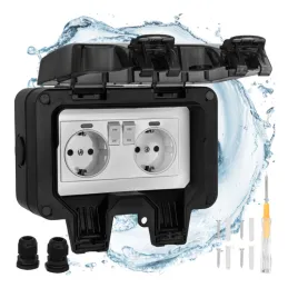 Exteriérová elektrická zásuvka GARDENIA SCHUKO 2x230V / Čierna matná
