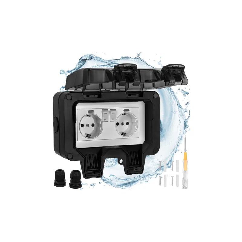 Exteriérová elektrická zásuvka GARDENIA SCHUKO 2x230V / Čierna matná