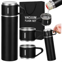 Dizajnová termoska s 3 pohármi 400 ml / Čierna matná