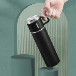 Dizajnová termoska s 3 pohármi 400 ml / Čierna matná
