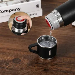 Dizajnová termoska s 3 pohármi 400 ml / Čierna matná