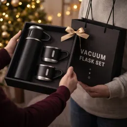Dizajnová termoska s 3 pohármi 400 ml / Čierna matná