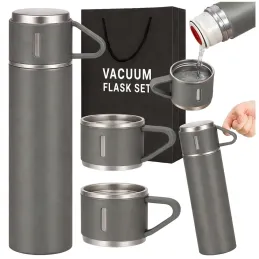 Dizajnová termoska s 3 pohármi 400 ml / Šedá
