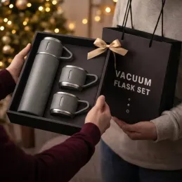 Dizajnová termoska s 3 pohármi 400 ml / Šedá