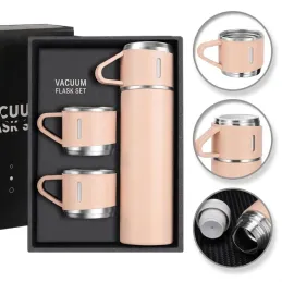 Dizajnová termoska s 3 pohármi 400 ml / Ružová