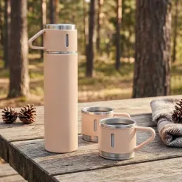 Dizajnová termoska s 3 pohármi 400 ml / Ružová