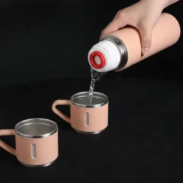 Dizajnová termoska s 3 pohármi 400 ml / Ružová