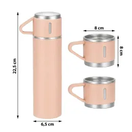 Dizajnová termoska s 3 pohármi 400 ml / Ružová