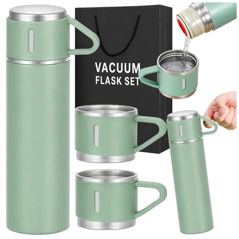 Dizajnová termoska s 3 pohármi 400 ml / Zelená