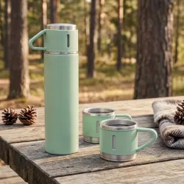 Dizajnová termoska s 3 pohármi 400 ml / Zelená