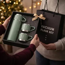 Dizajnová termoska s 3 pohármi 400 ml / Zelená