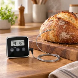 LCD teplomer na potraviny so sondou a magnetom / Čierny